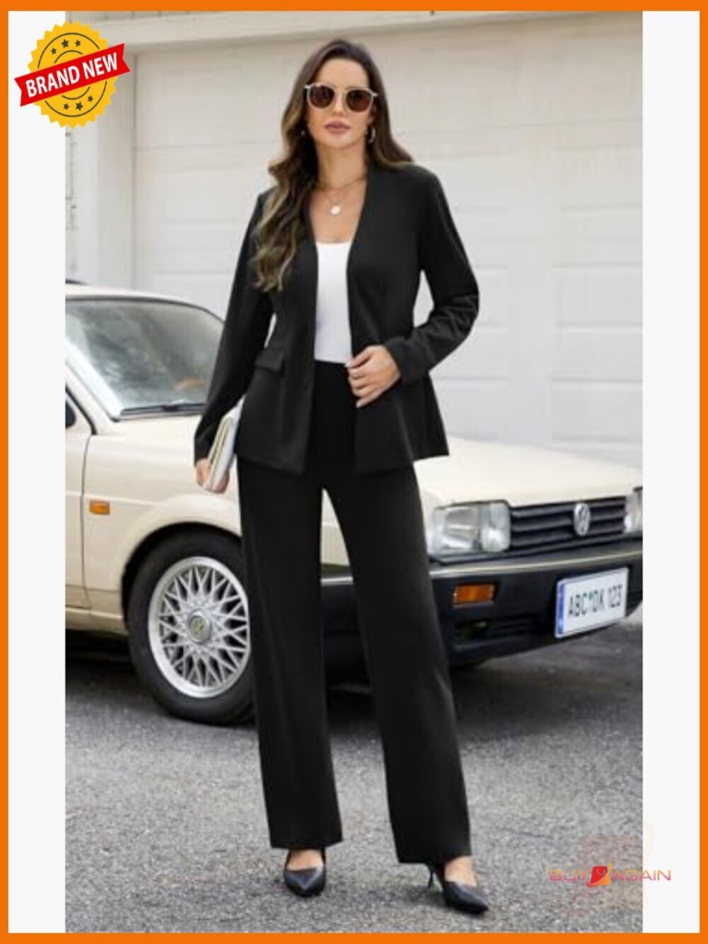 2 Piece Suits Business Casual Outfits Straight Wide Leg Pants Professional - Picture 3 of 7